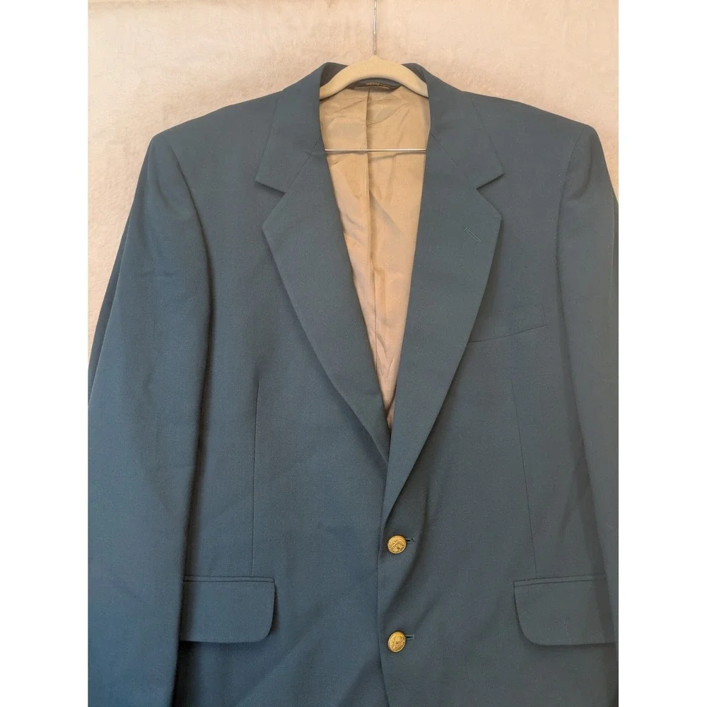 di Benedetto Blazer Men's 46 Bright Turquoise Gold Crest Buttons Notch Lapel